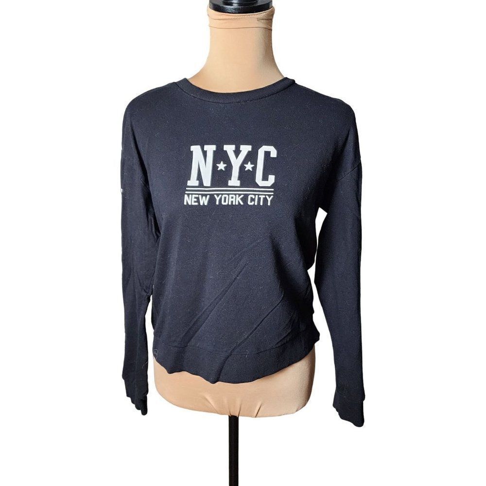 Divided H&M NYC Long Sleeve Black Cotton T-Shirt in Women's XS